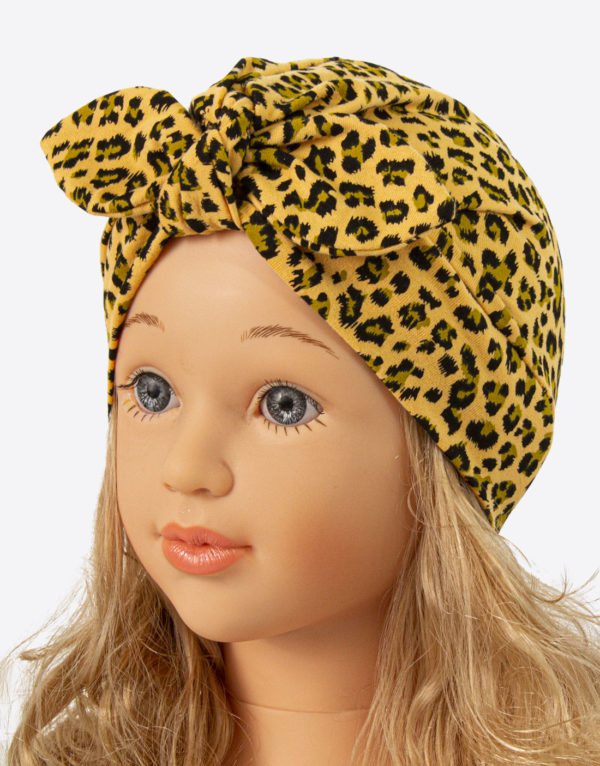 bavlnená čiapka turban - žltý leopard