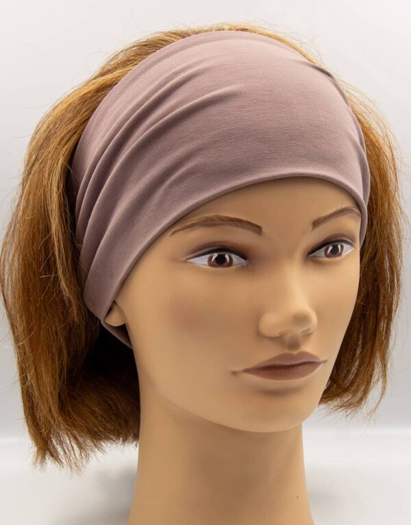 Turbanová čelenka Mokka (taupe) – najširší strih 12 cm so stredovým